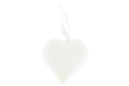 Grand cœur arrondi, finition polymère blanc 16 cm, avec ruban