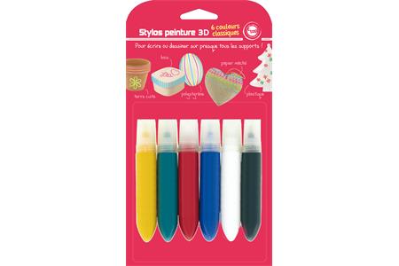 6 stylos peinture 3D 10.5 ml couleurs vives