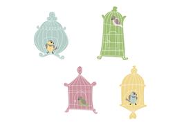 8 embellissements bois peint "Cages oiseaux"