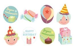 8 embellissements bois peints - Anniversaire 