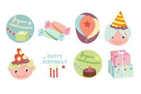 8 embellissements bois peints - Anniversaire 