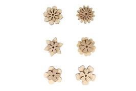 6 stickers bois autocollants fleurs assorties 4-5 cm