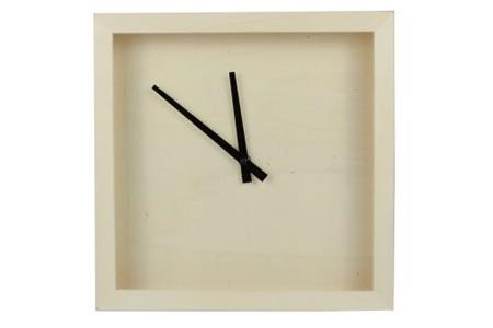 Horloge carrée 30 cm, mécanisme inclus + 3 jeux d'aiguilles blanc-noir-argent