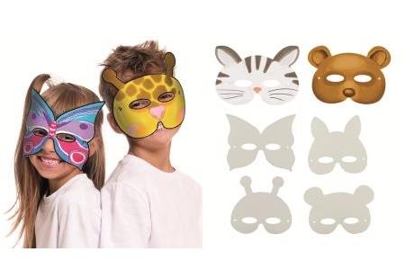 12 masques animaux assortis en cartons blanc, avec élastiques