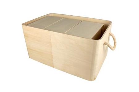 Ensemble rangement :1 panier anse corde 38,5x24x19,5 cm, 3 boites 21x17x11 cm 