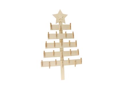 Calendrier de l'avent en bois à suspendre forme sapin + 24 pinces - H 69x40x2.5 cm