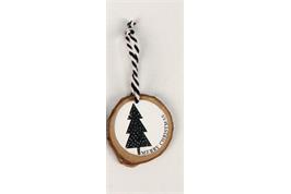 Suspension tranche de bois ronde impression noir et blanc sapin - 5 x 0,4 cm