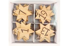 Boîte 24 étoiles à suspendre en bois avec découpe chiffre - diam. 4,5 cm
