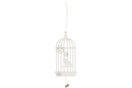 Suspension cage oiseau et flocons en bois blanc, 14x7 cm, épaisseur 3 mm