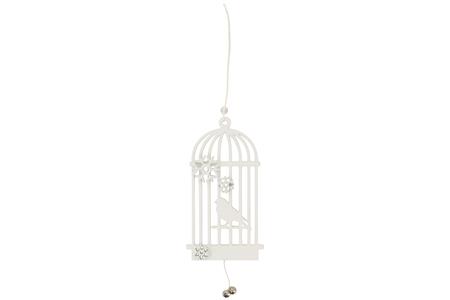 Suspension cage oiseau et flocons en bois blanc, 14x7 cm, épaisseur 3 mm