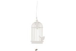 Suspension cage oiseau et sapin en bois blanc, 14x7 cm, épaisseur 3 mm