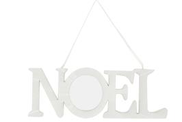 Mot Noël à suspendre finition blanche, avec déco ou photo à mettre dans le "O" 23x8x0,6 cm