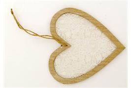 Coeur bois à suspendre intérieur dentelle, 15 cm