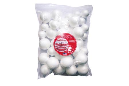 Lot 40 boules styro : 20 boules 70 mm, 20 boules 50 mm