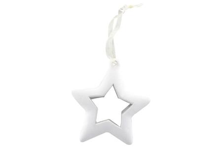 Suspension céramique blanche, forme étoile, avec cordelette organza, 10,5 cm