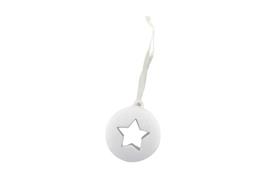 Suspension céramique blanche, forme boule-étoile, avec cordelette organza, 8,5 cm