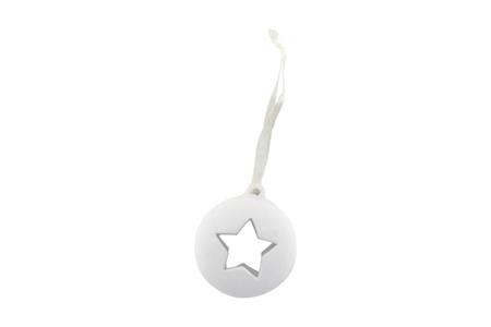 Suspension céramique blanche, forme boule-étoile, avec cordelette organza, 8,5 cm