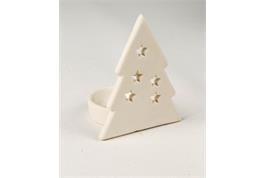 Bougeoir forme sapin en céramique blanche - 8,5 x 7 x 5,5 cm