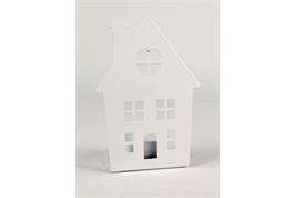 Bougeoir métallique forme maison finition blanche - 11 x 8 x 5 cm