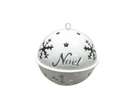 Boule métallique blanche Noël à suspendre 8 cm