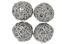 Pack de 4 boules en osier argent pailletées argent diam. 4 cm