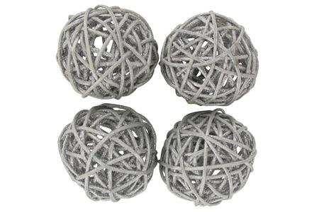 Pack de 4 boules en osier argent pailletées argent diam. 4 cm