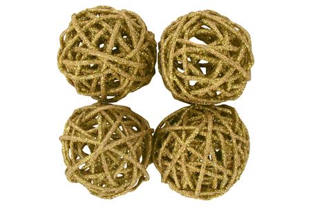 Pack de 4 boules en osier or pailletées or diam. 4 cm