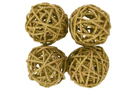 Pack de 4 boules en osier or pailletées or diam. 4 cm