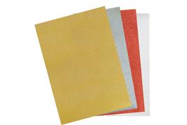 6 feuilles mousse glitter autocollantes 20x30 cm (2 or, 2 argent, 1 rouge, 1 blanche)