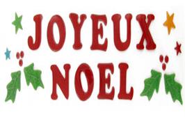 Joyeux Noël en gel "gelly" vitrostatique (lettres 5 cm), 24 pièces, planche 50x15 cm