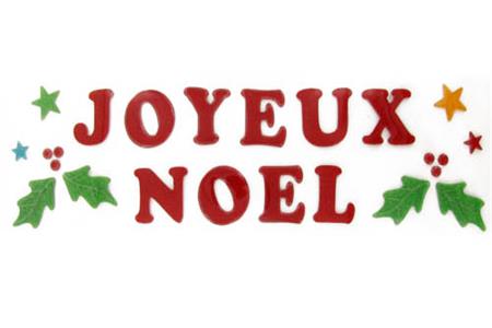 Joyeux Noël en gel "gelly" vitrostatique (lettres 5 cm), 24 pièces, planche 50x15 cm