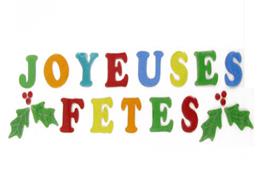 Joyeuses Fêtes en gel "gelly" vitrostatique (lettres 5 cm), 23 pièces, planche 50x15 cm