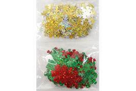 Sequins flocons or, argent, rouge et vert - 20 grs - diam. 2 cm