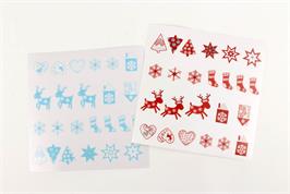 48 stickers transparents motifs Noël bleu et rouge - tailles assorties - dim. 2 à 3,5 cm