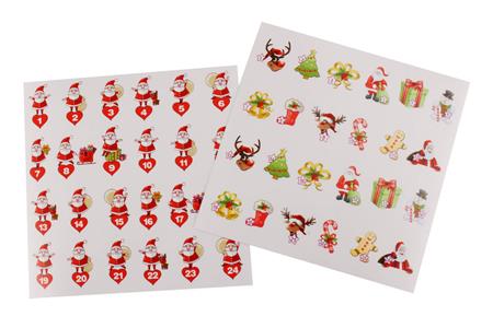 48 stickers transparents numérotés pour calendrier de l'avent - motifs Noël - tailles et couleurs assorties - dim. 2 à 3 cm