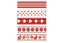 5 rubans coton Noël rouge et beige - 1 m chacun - largeur 1,6 cm
