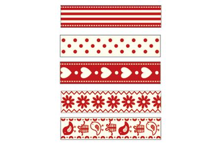 5 rubans coton Noël rouge et beige - 1 m chacun - largeur 1,6 cm