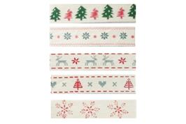 5 rubans coton Noël beige, rouge et vert - 1 m chacun - largeur 1,5 cm