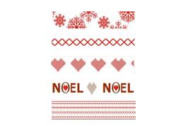 5 rubans coton Noël beige et rouge- 1 m chacun - largeur 1,5 cm