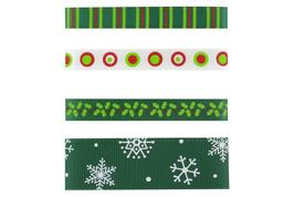 4 rubans "Noël vert", 90 cm chacun, largeurs 3 x 9 mm, 1 x 22 mm