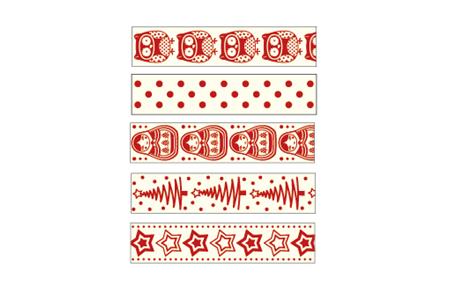 5 rubans coton Noël beige et rouge- 1 m chacun - largeur 1,5 cm
