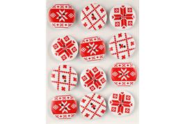 12 boutons en bois motifs Noël imprimés rouge et blanc - diam. 2,5 cm