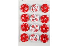 12 boutons en bois motifs Noël imprimés rouge et blanc - diam. 2,5 cm