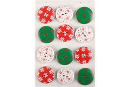 12 boutons en bois motifs Noël imprimés rouge et vert - diam. 2,5 cm