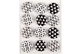 12 boutons en bois motifs imprimés noir et blanc - diam. 2,5 cm