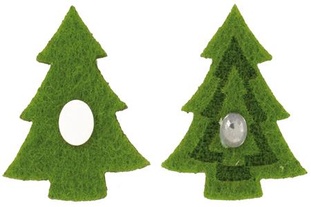 12 formes feutrine autocollantes sapins strass 3,5 cm, vert