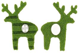 12 formes feutrine autocollantes rennes strass 3,5 cm, vert