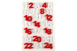 24 stickers chiffres en feutrine rouge et blanc - 2 cm