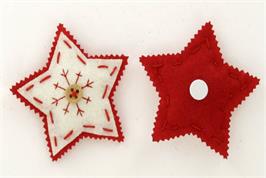 2 stickers étoile feutrine rembourrée, rouge et blanc, 6x6x1,2 cm