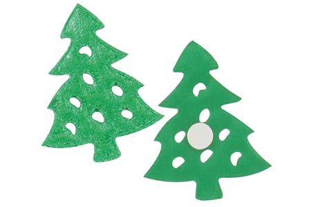 16 stickers sapins 5,5 cm vert scintillant en textile autocollant